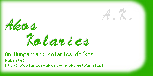 akos kolarics business card